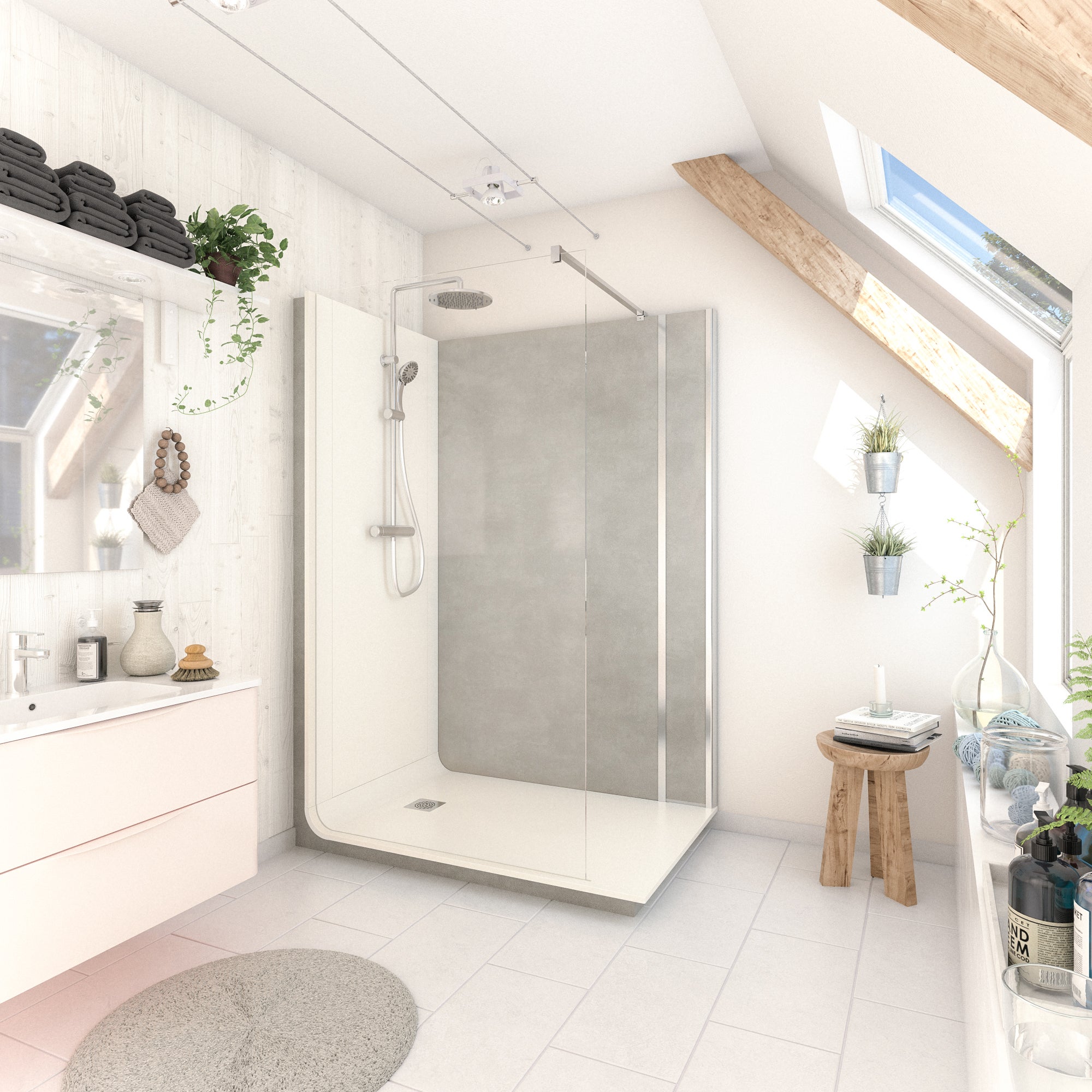 Une cabine de douche blanche ultra design Leroy Merlin