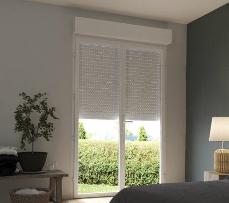 porte fenetre avec volet roulant pvc blanc h 215xl 120cm 2 vantaux tirant droit leroy merlin